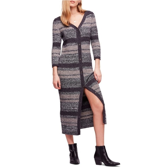 Free People Cozy Up Cardigan Mini Dress Grey block size Small - Picture 1 of 11